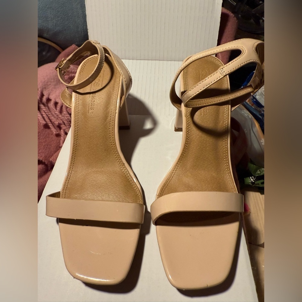 Asos Nude Cream Strappy Sandal Heel Block